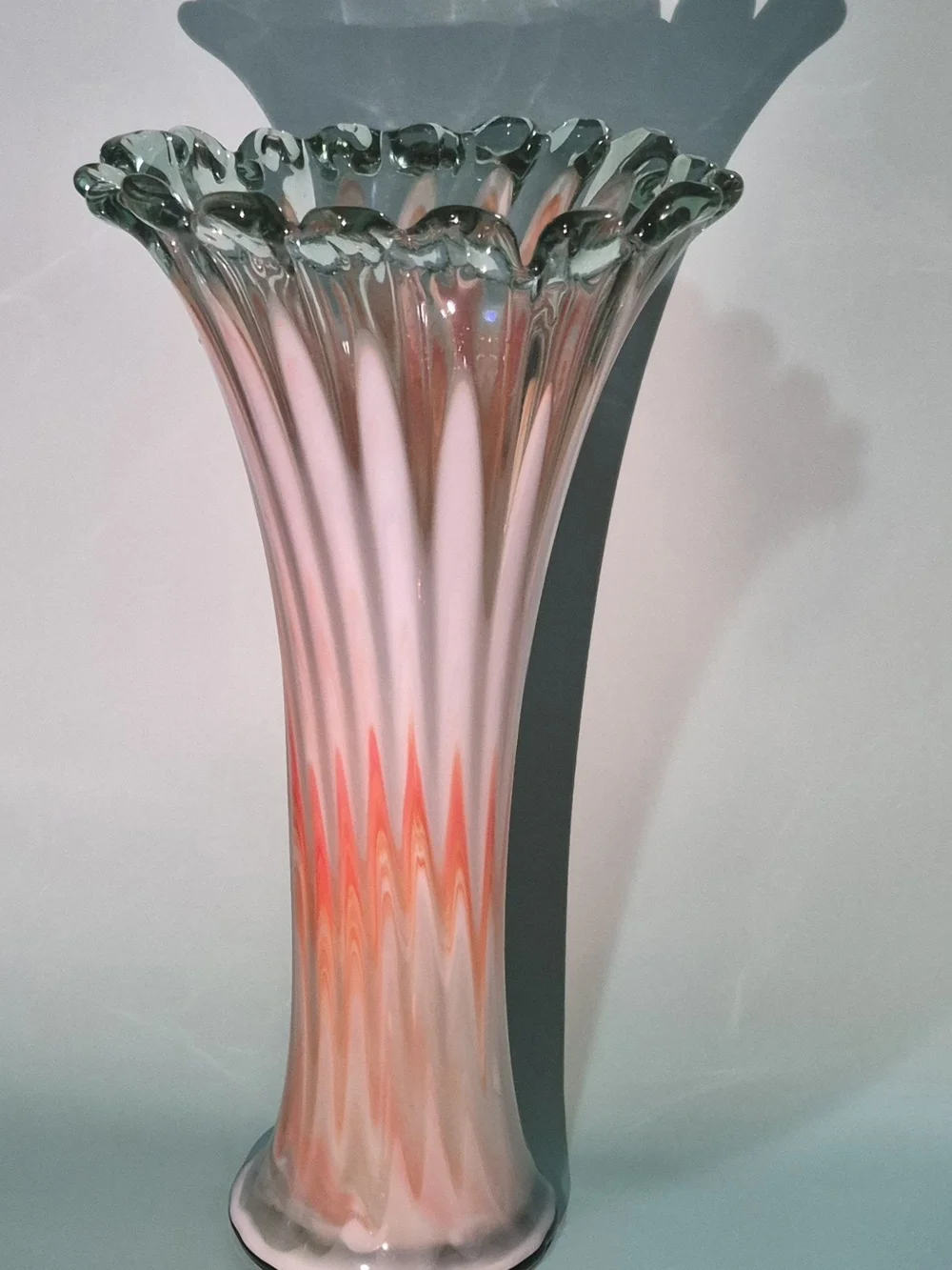 Orange White Glass Vase Swung Art Glass